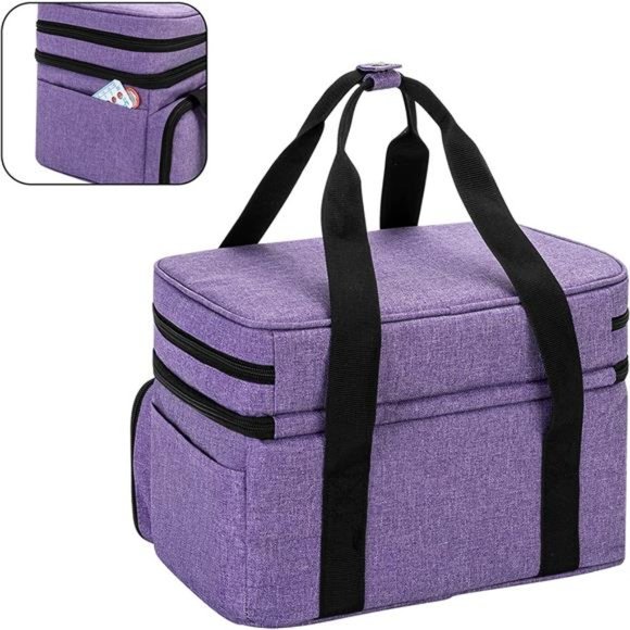 Double Layer Sewing Accessories Organizer with 2 Detachable Pouches, Purple - Picture 6 of 6